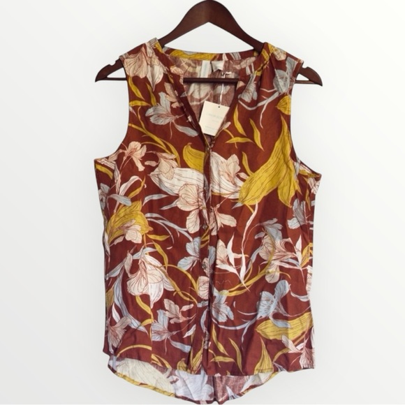 Cynthia Rowley Tops - Cynthia Rowley Linen Blend Hawaiian Floral Print Button Up Sleeveless Top S